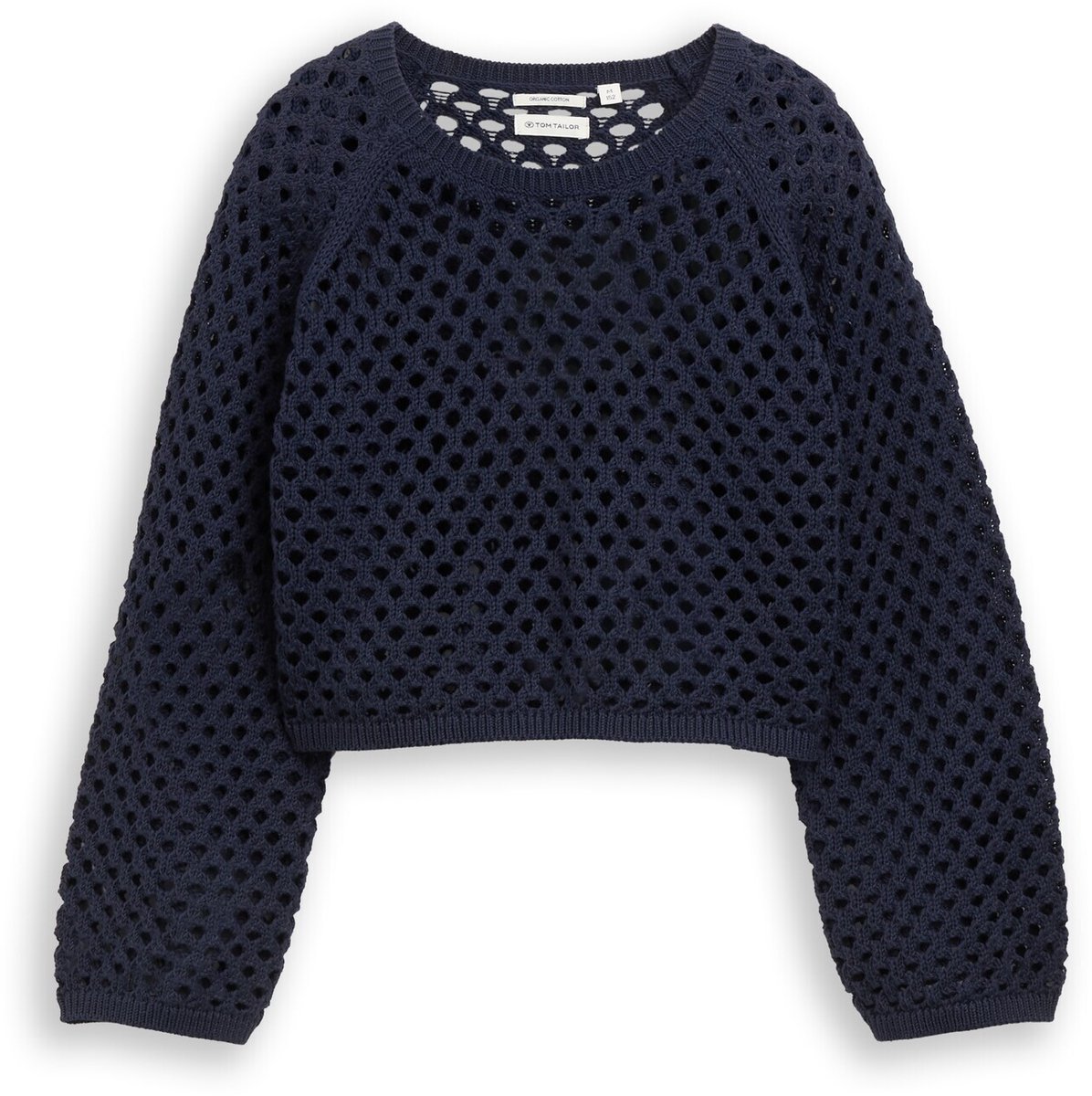Tom Tailor - Cropped gebreide trui met gaasmotief - Maat 152 - Parisien Night Blue