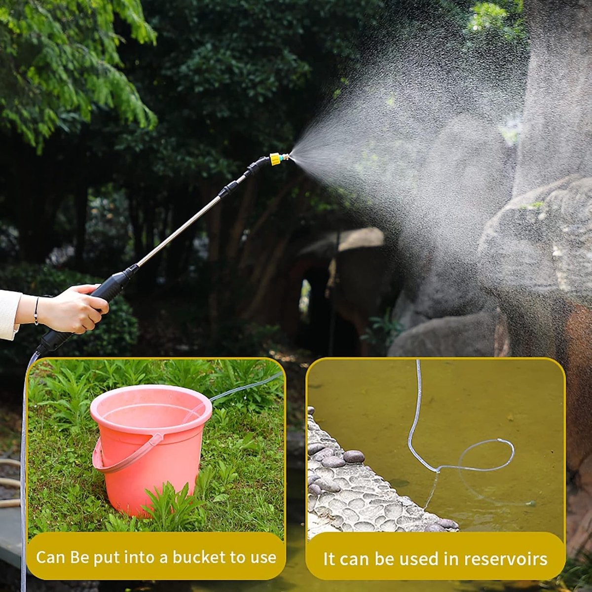 Draadloze Tuinsproeier met 3 Nozzles en 3 m Slang, Oplaadbare USB Plantbesproeiing voor Tuinonderhoud en Onkruidbestrijding