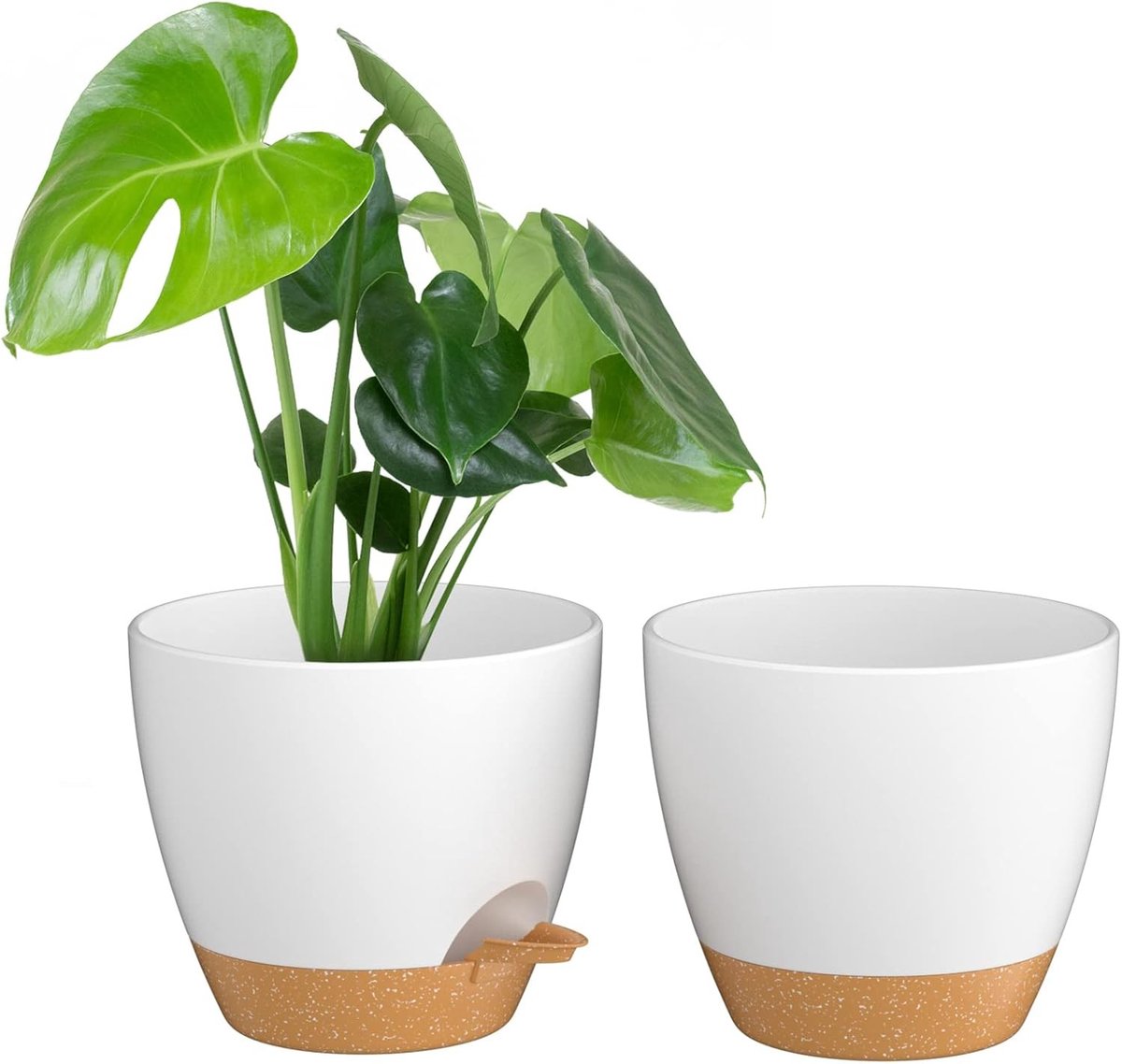 20 cm Zelfwaterende Plantenpotten met Waterinlaat, Afvoergaatjes en Schotel voor Binnen en Buiten (Wit, Set van 2) - Perfect voor Bloemen en Plantenverzorging