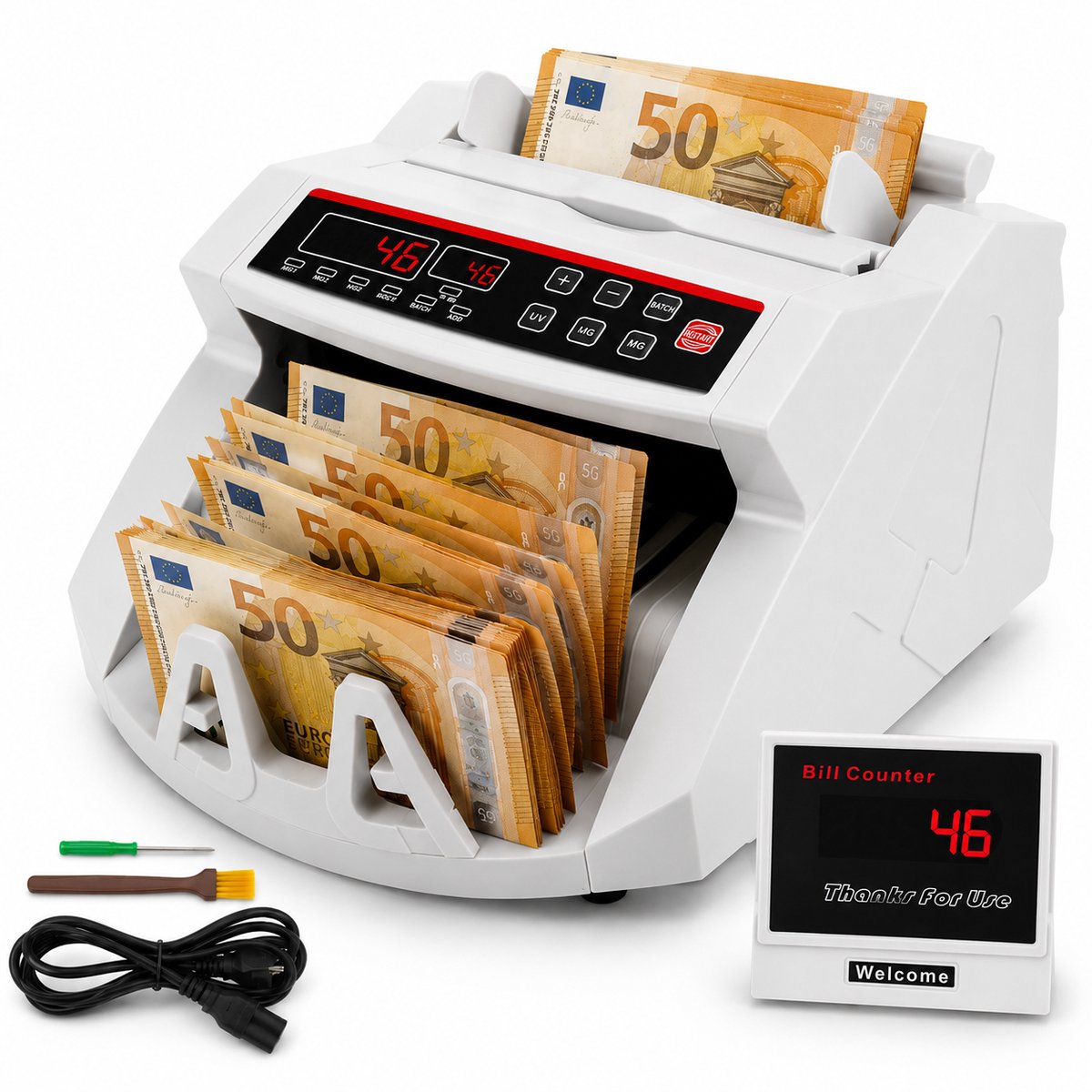 SmartLiving.Store - Geldtelmachine - Biljettelmachine - Met Valsgelddetectie - 1000 Biljetten/minuut - Geld teller - Wit