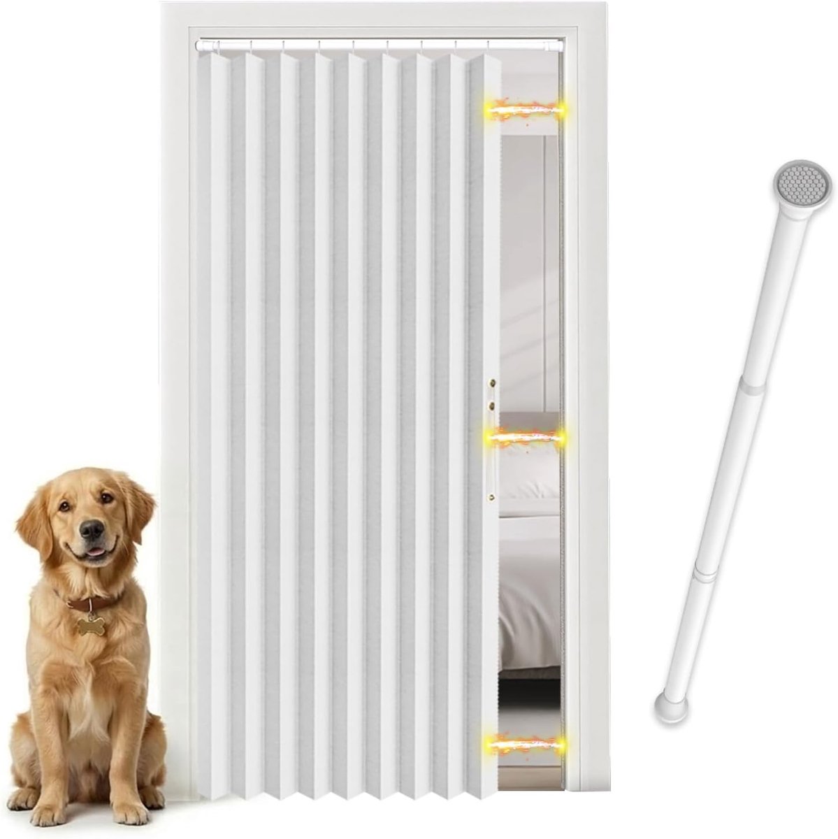 SnelShoppen - Magnetisch deurgordijn, ondoorzichtig, eenvoudige montage zonder boren, met stang voor slaapkamer, wit, 198 x 106 cm, 1 stuk