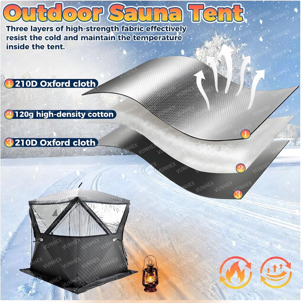 Draagbare Saunatent - Outdoor Sauna Tent - Ontspannen Buiten - 3-Laags Thermische Isolatie - 3-4 Personen - Zwart thumbnail 5