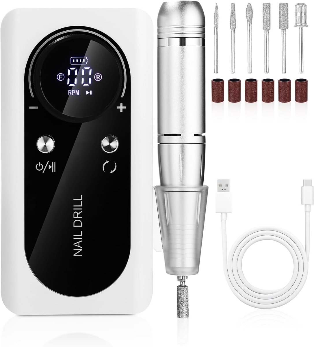 SnelShoppen - FAOKZE Elektrische Nagelfrees met LED-display, 45000 omw/min, Draagbare Nagelvijl, USB-oplaadbare Manicure-Pedicureset voor Gelnagels