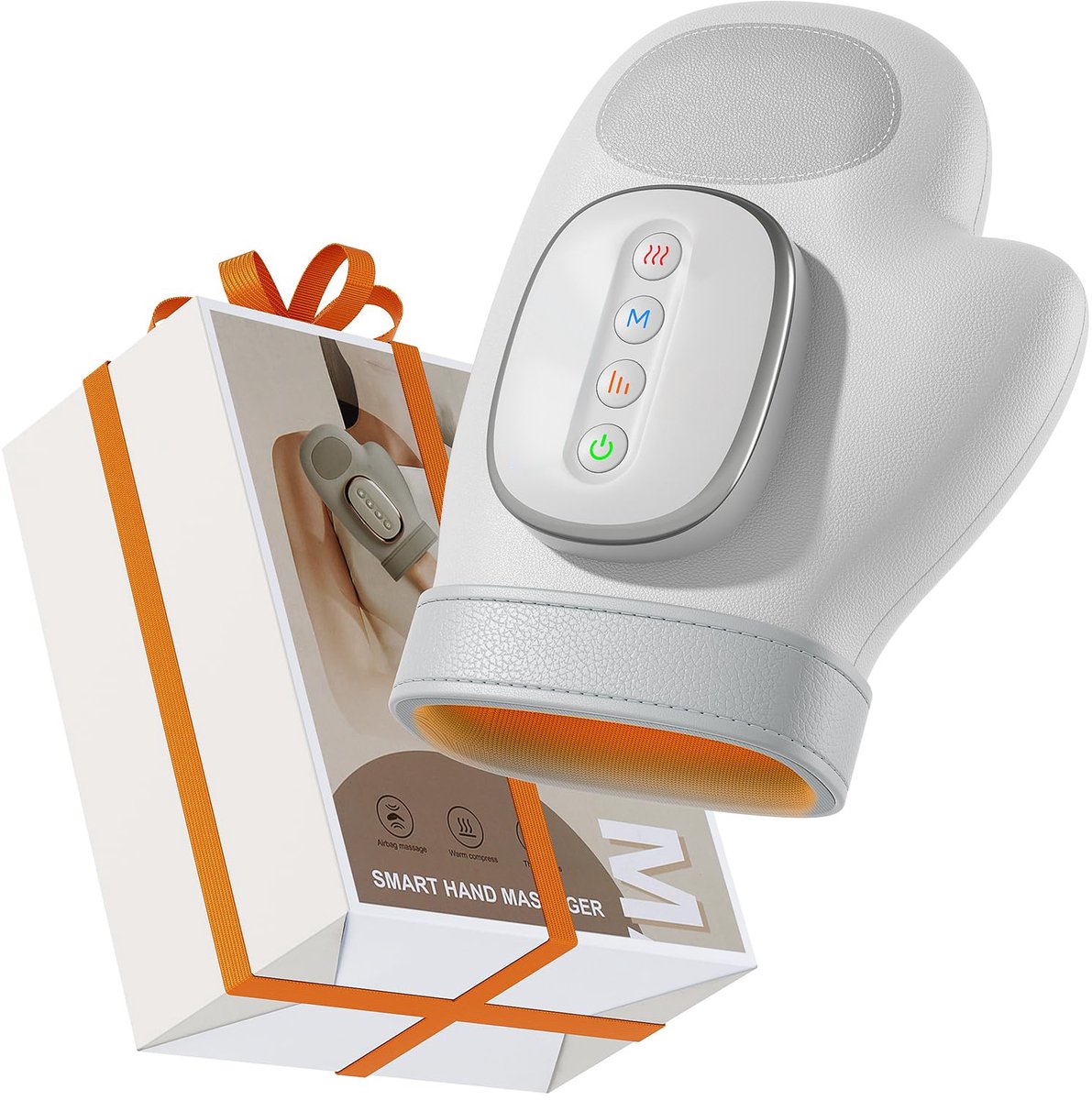 Handmassageapparaat - Draadloos elektrisch massageapparaat - Verwarmd handmassageapparaat - Met verwarmings- en drukfunctie - Verlicht pijn - Ontspant spieren - Wit - Cadeau voor de feestdagen