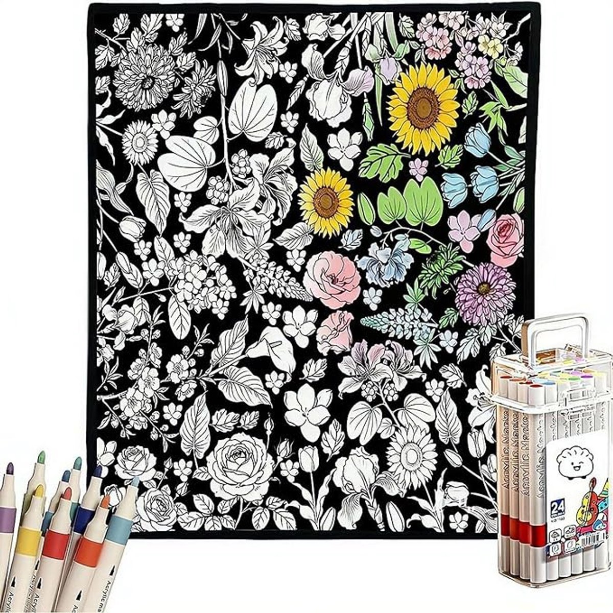 DIY Kleurdeken - DIY schilderdeken - schilderdeken - Creatief Knutselen - creatief spelen - Wasbare Coating - Woondecoratie - voor Interactive Family Activity, Stress Relief - met 24 kleurmarkers - 150*125cm