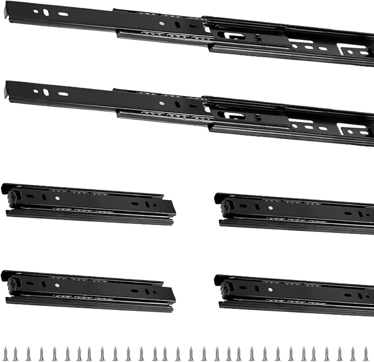 Pack of 6 Drawer Slides, Full Extendable, 200 mm, Side Mounting with Screws and Balls, Cold Rolled Steel, Drawer - ShopVlot