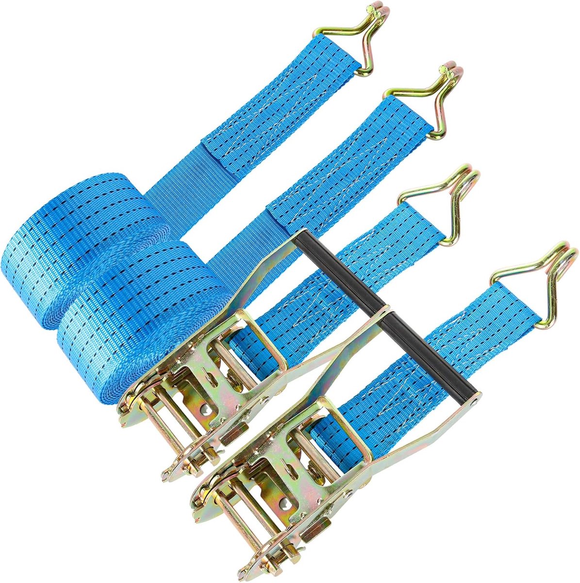Pack of 2 ratchet and hook lashing straps, 5 m 35 mm, lashing straps, blue for securing cargo, camping and luggage - ShopVlot