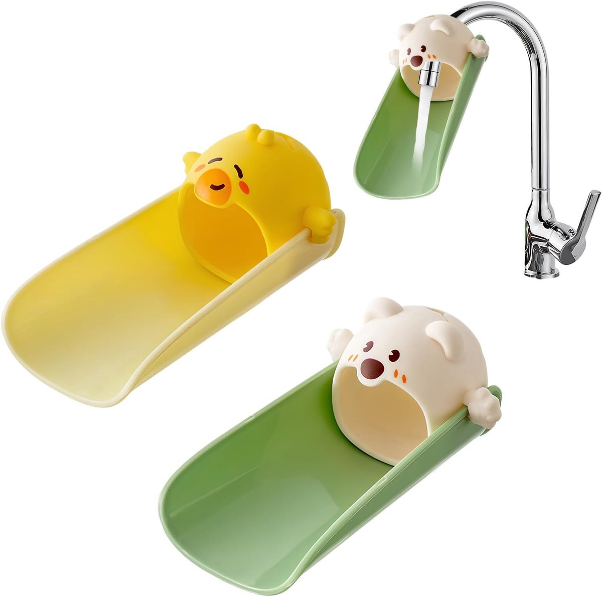 SnelShoppen - 2 Pack Kraanverlenging voor Peuters, Kinderen, Badkamer en Keuken, Voedselveilige Siliconen Kraanuitloop, Baby Handwaswateruitloop voor
