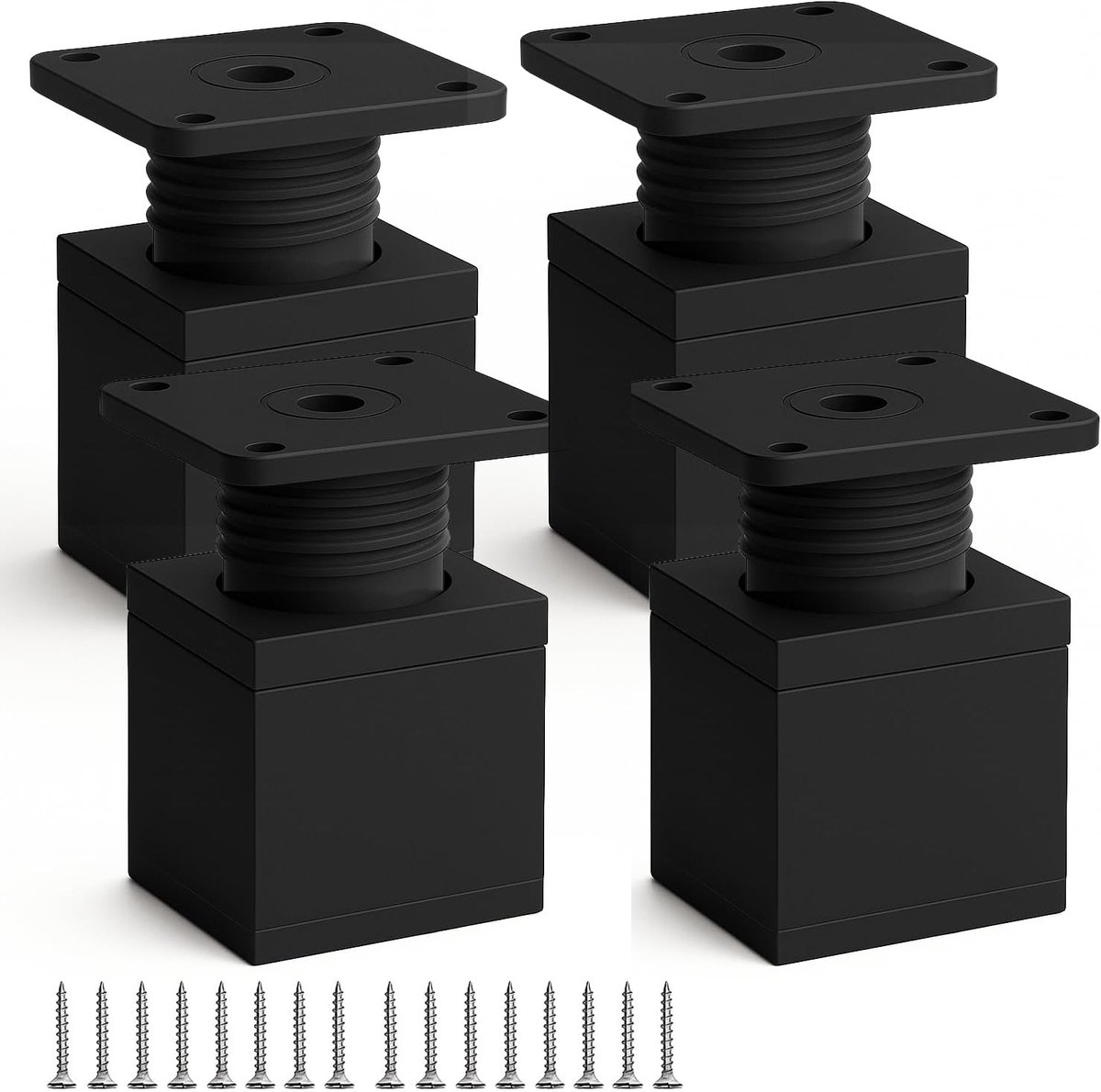 SnelShoppen - Verstelbare Meubelpoten 60 mm Hoog, Vierkant Profiel 40 x 40 mm, Mat Zwart, Ideaal voor Kasten en Ladekasten