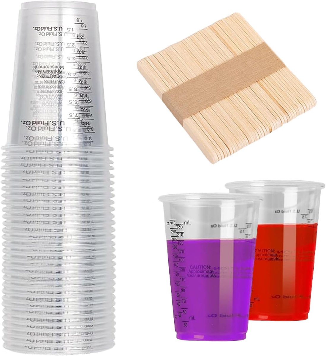 SnelShoppen - Epoxy Hars Mengbeker Set, 30 Stuks Roerbekers, 240 ml Verf Mengbekers met 30 Stuks Roerstaafjes, Transparante Mengbekers met Schaal, Her
