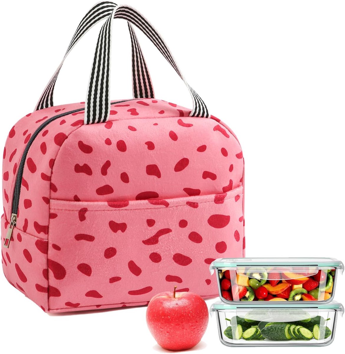 SnelShoppen - Thermische Lunch Tas, Draagbare Koeltas, Kleine Koeltas voor Lunch, Werk, School, Reizen, Kamperen, Buiten Picknick, BBQ (Roze-Rood)