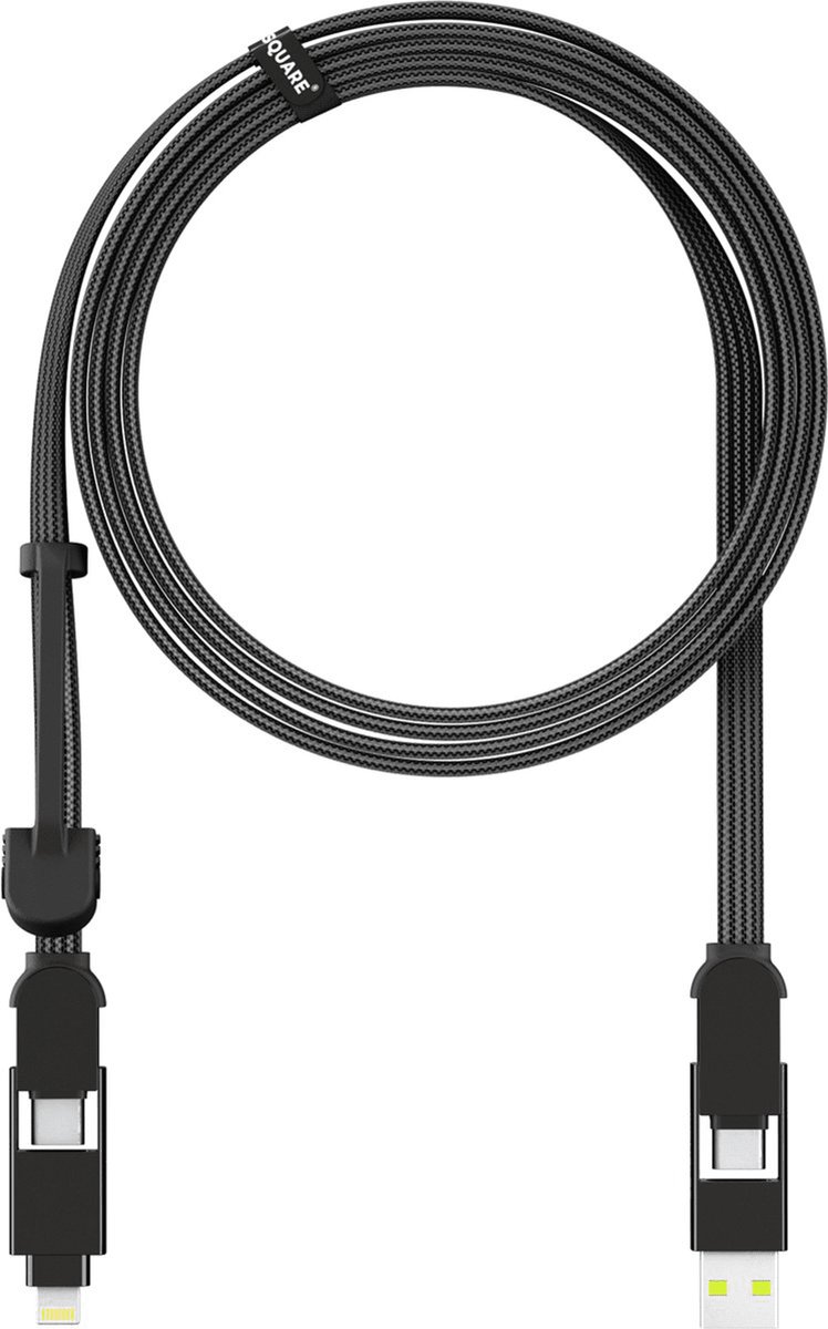 Image of Rolling Square inCharge XL 6-in-1 Snellaadkabel 2 Meter - USB-C, Micro USB & Lightning Oplaadkabel voor iPhone, iPad & Android - Zwart