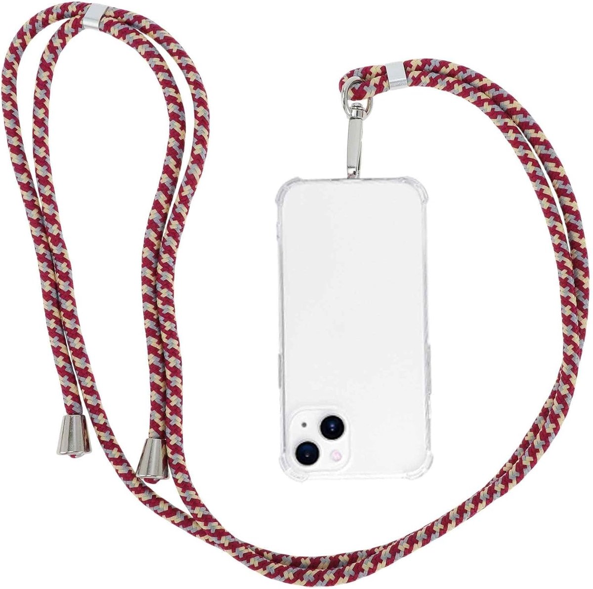 SnelShoppen - Telefoonkabel voor Smartphones, Universele Mobiele Telefoonband, Verstelbare Draagriem voor Telefoonhoesjes, Rood Abrikoos Grijs, Geschi