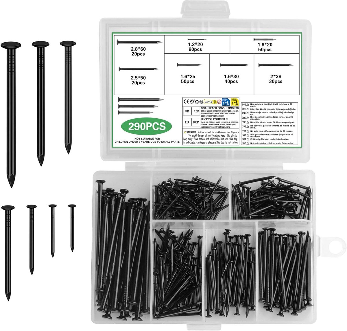 290-Piece Steel Nail Set for Hanging on Concrete, Drywall and Wood, 7 Sizes - ShopVlot