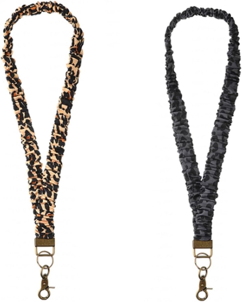 2 Pcs Scrunchie Lanyards for ID Badges and Keys, Stretchy Teachers Lanyard with Lobster Clasp, Cute Neck Lanyards for - ShopVlot