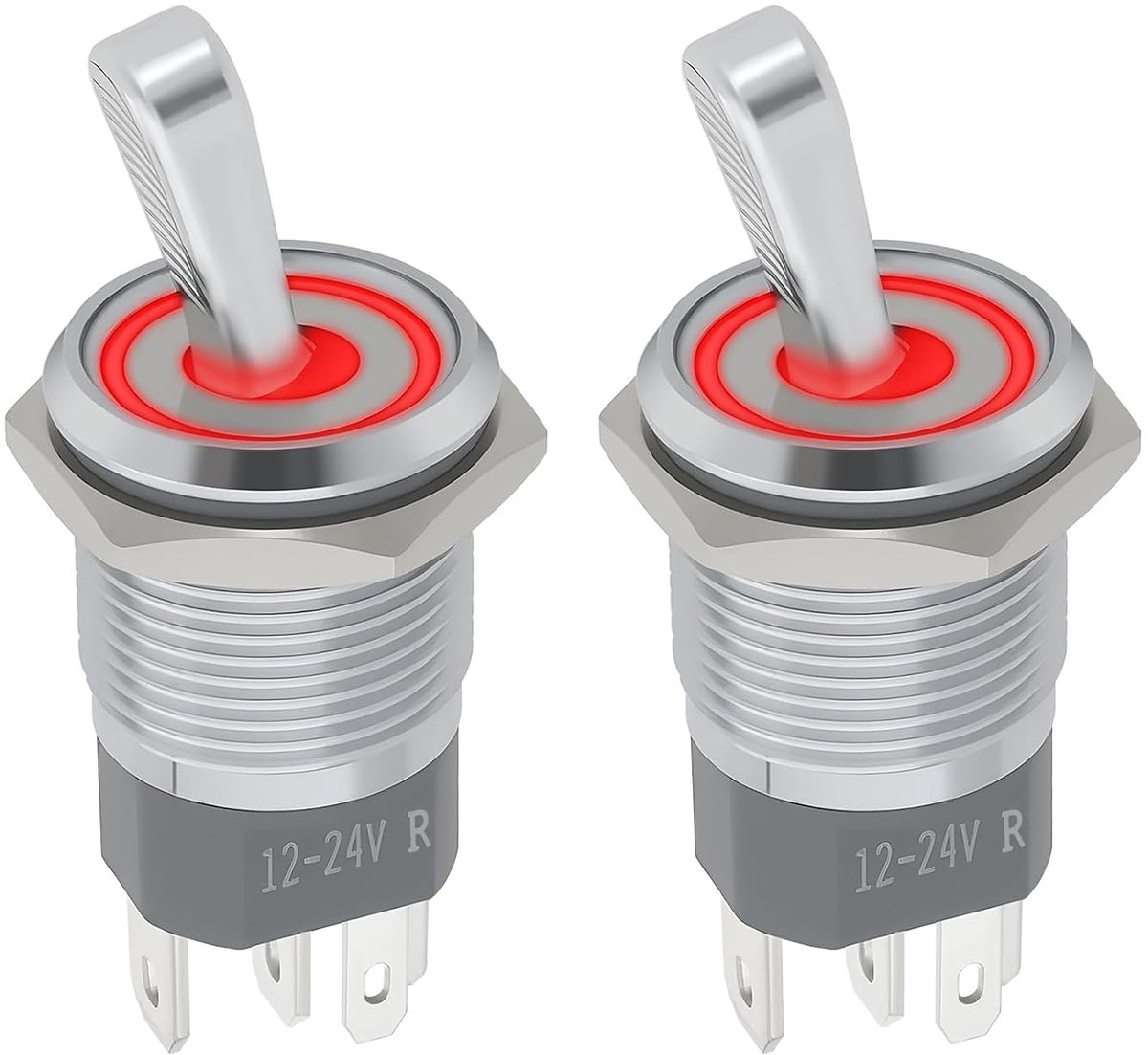 SnelShoppen - 2 Stuks LED Verlichte Rockerschakelaar 16mm, 2-Positie Schakelaar voor Microcontrollers, Elektronische Apparaten, Rood, 3-6V tot 24V