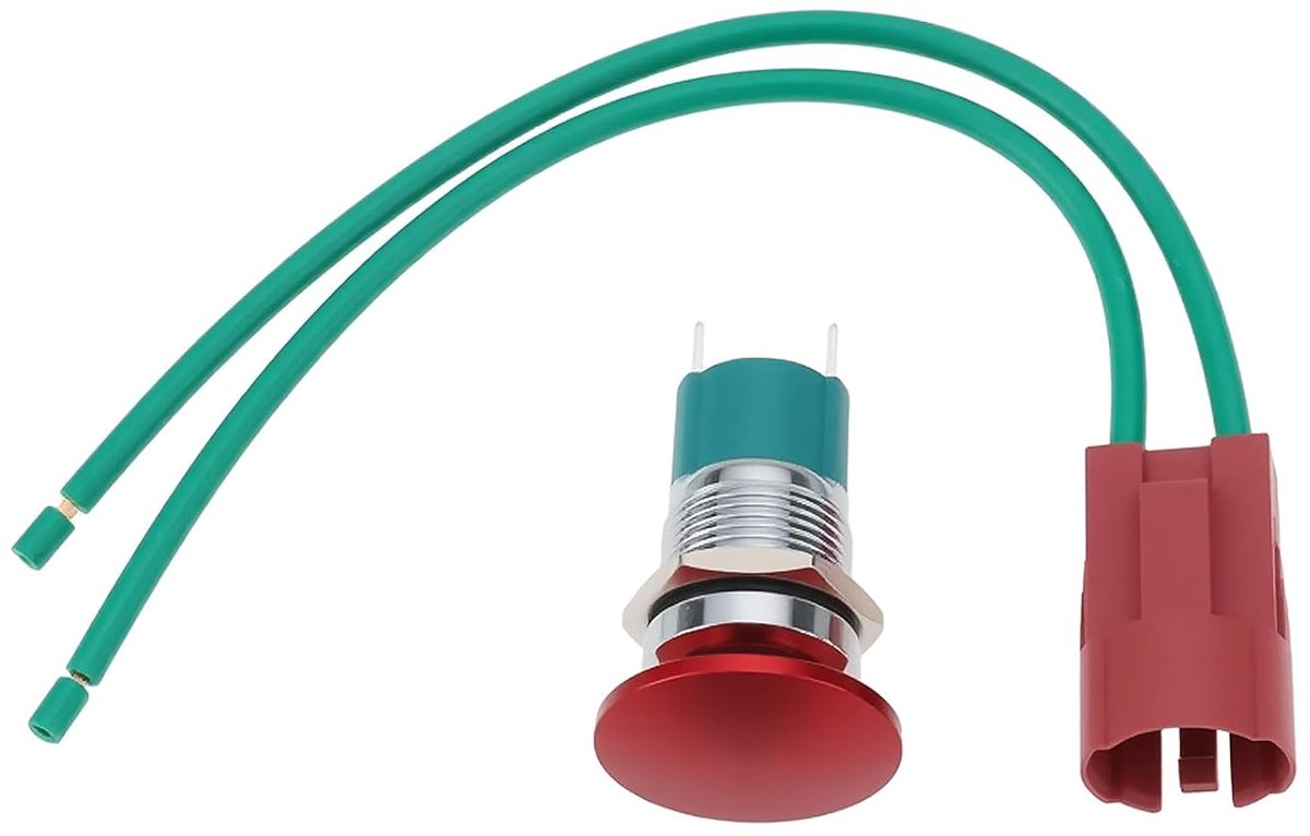 SnelShoppen - 16mm Paddestoel Hoofd Momentary Drukknop 12V 10A Waterdichte SPST Schakelaar met Draad Rood voor Tuin, Keuken, Camping en Elektronische