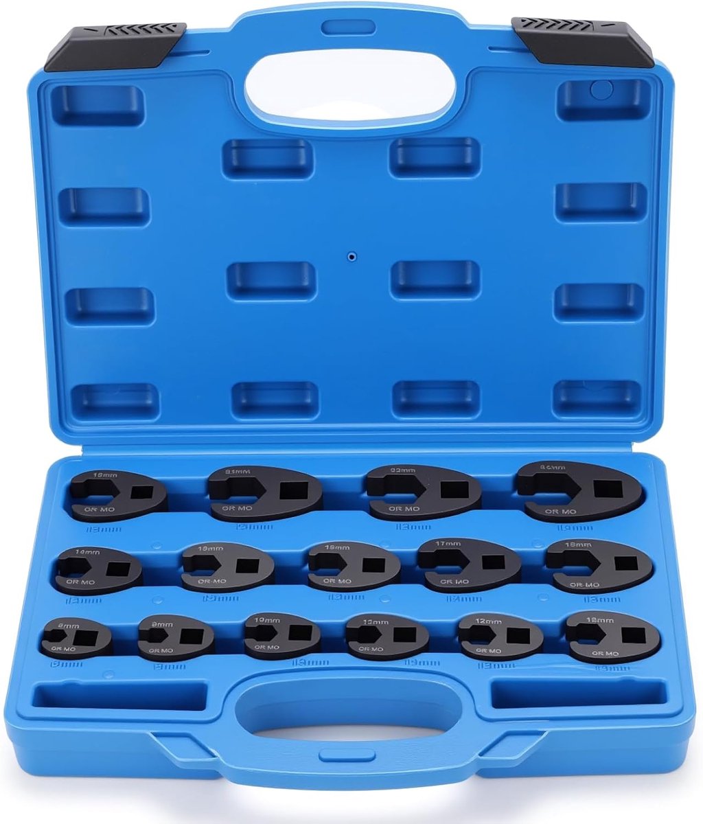 SnelShoppen - 15-delige Crows Foot Sleutelset 8-24mm Carbon Staal voor Reparatie - Flensmoer Sleutels voor Klussen en Onderhoud