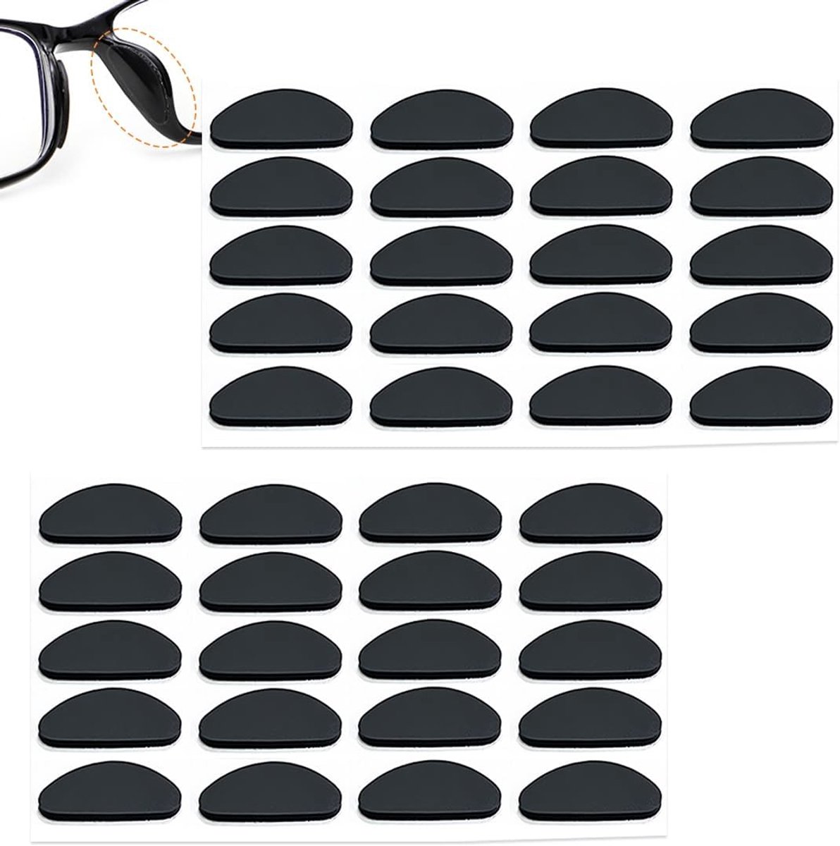 SnelShoppen - 20 Pairs Neuspads voor Brillen, Silicone Neuspads, Comfortabele en Antislip Zelfklevende Neuspads voor Zonnebrillen, Zwart
