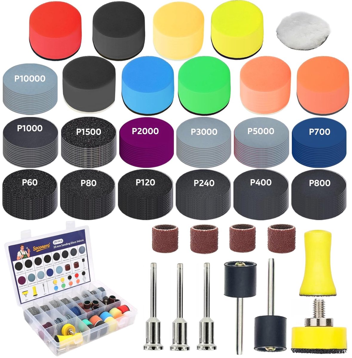 Sandpapier Polijstset 297pcs - 25mm Schuuraccessoires - Droog en nat polijsten - Voor hout, metaal en glas - ShopVlot
