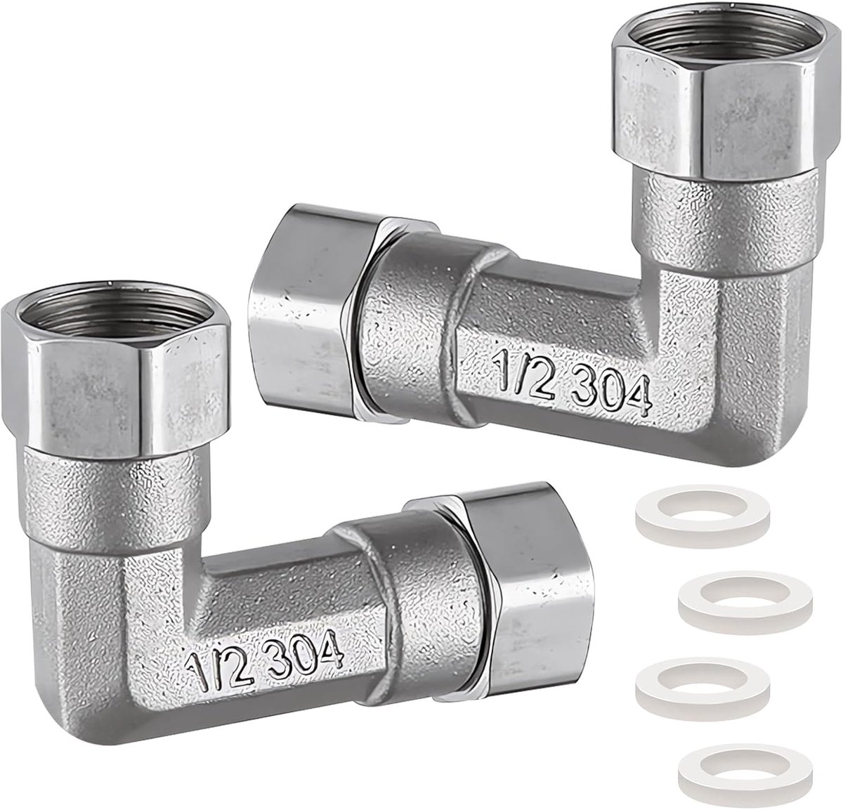 SnelShoppen - 2x RVS Verstelbare Schroefverbinding 1/2 inch, 304 Roestvrij Staal 90° Hoek, 1/2" AG x 1/2" IG Schroefverbinding voor Waterinstallaties