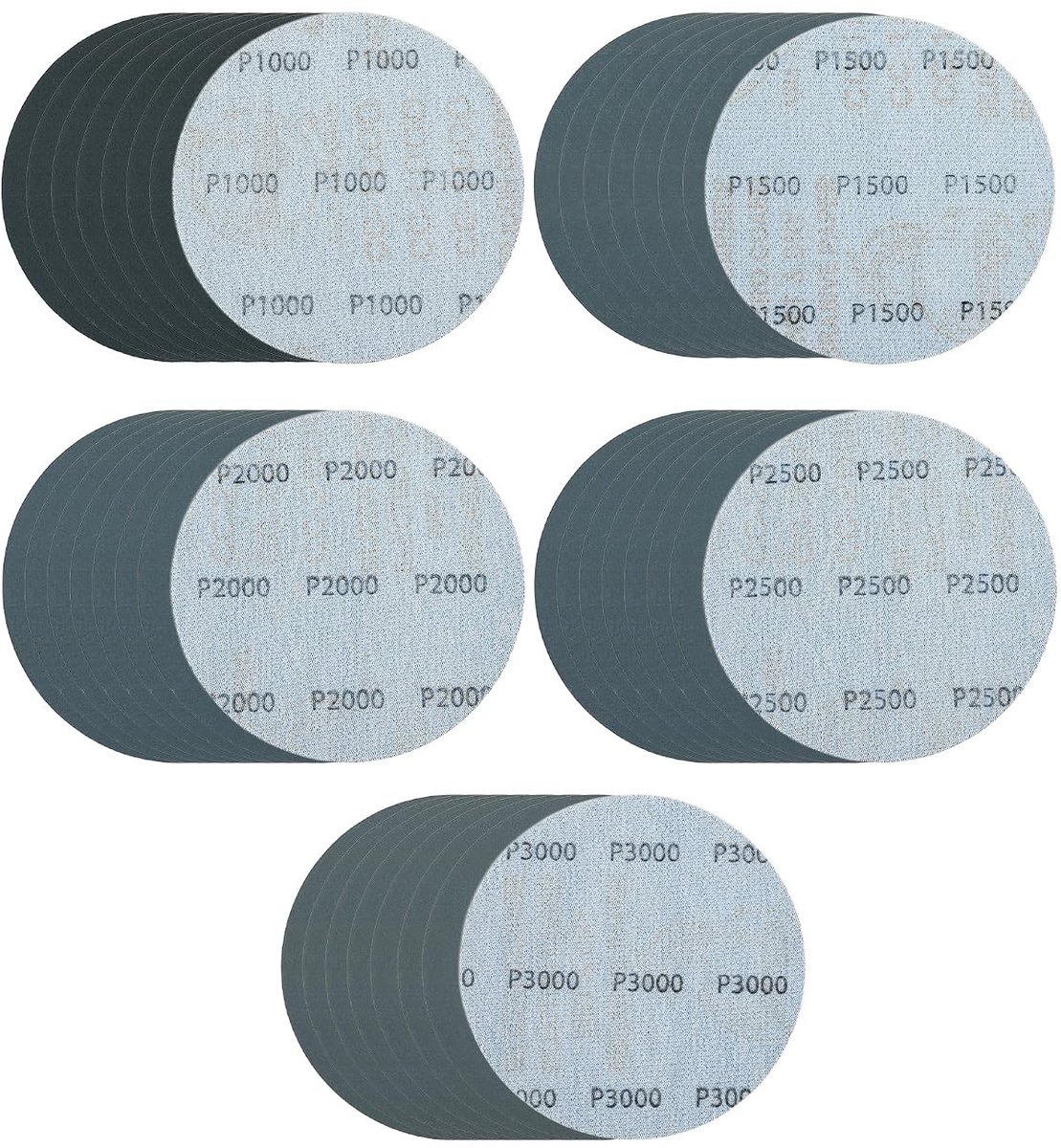 SnelShoppen - 40 Stuks Schuurpapier 150mm Grit 1000/1500/2000/2500/3000 Rond Schuurwiel Nat Droog voor Excentrische Schuurmachine Set voor Auto Metaal