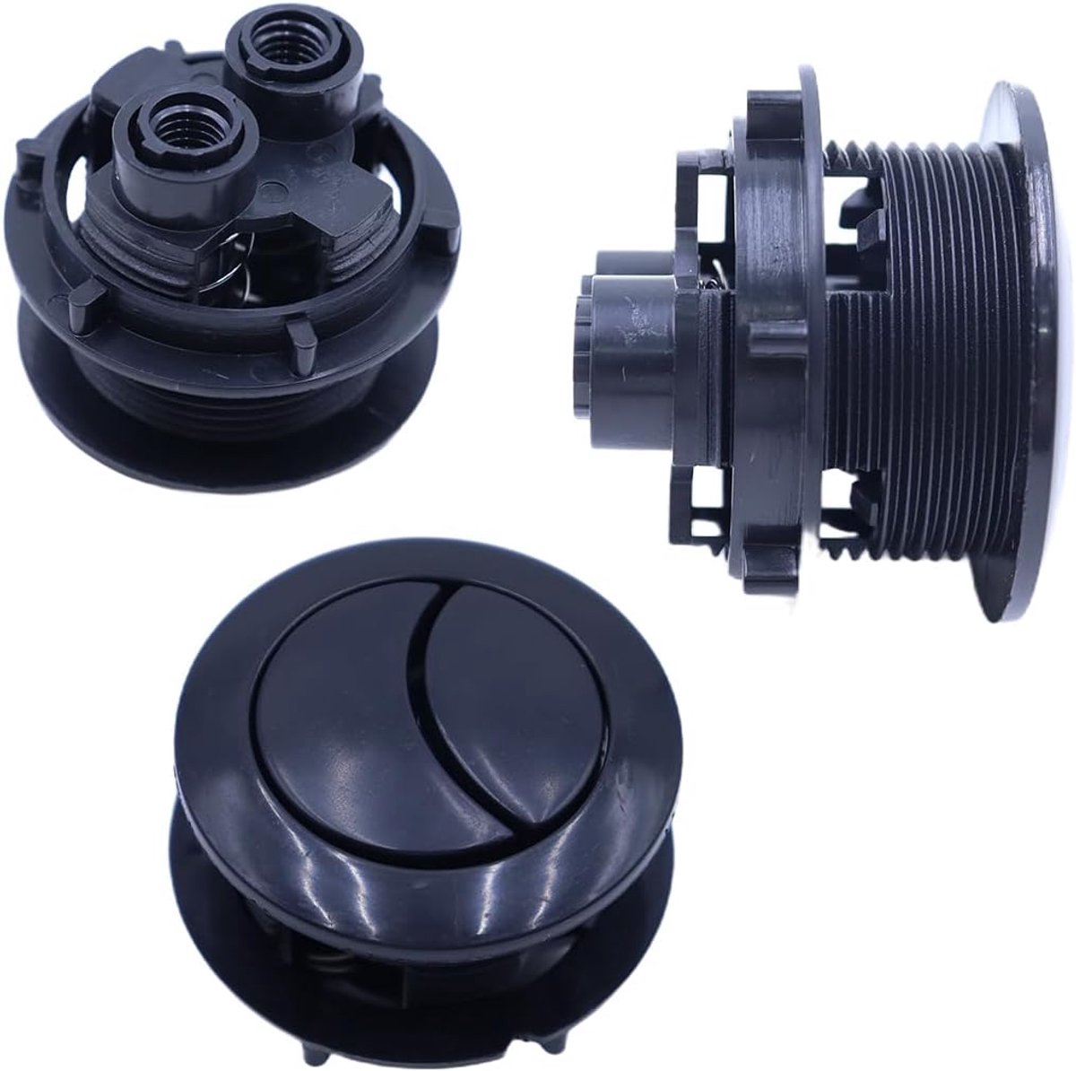 SnelShoppen - 2 Stuks Zwarte Toilet Spoelknop, Dubbele Ronde Plastic Vervanging voor Reparatie Badkamer Toilet Waterreservoir (Geschikt voor 38-45mm G