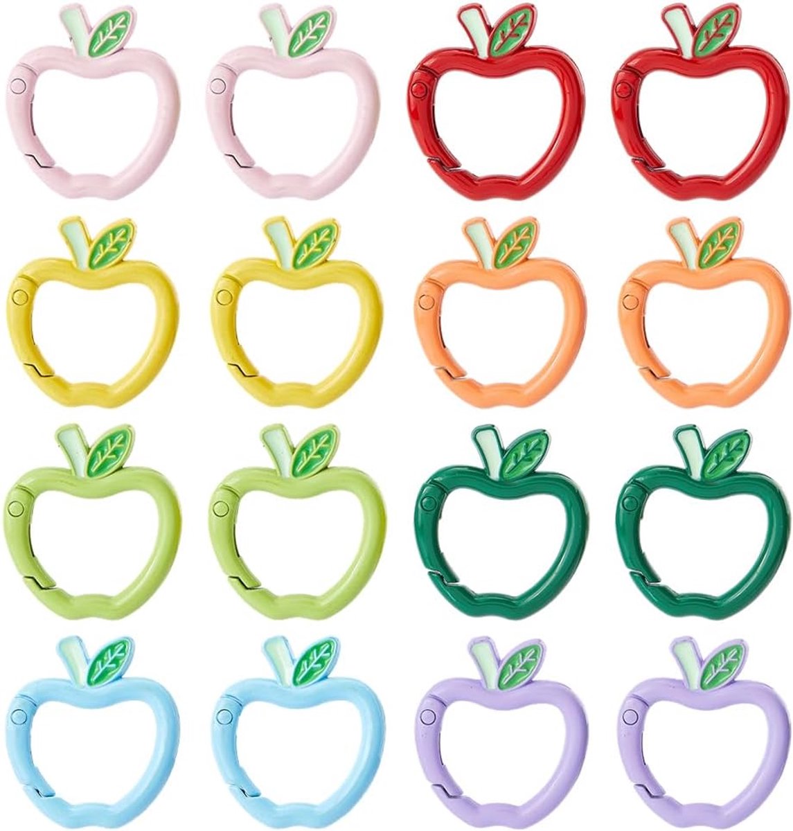 SnelShoppen - 16 Stuks Schattige Karabijnhaken Sleutelhangers in 8 Kleuren Appel Design Mini Veerring van Legering voor Sleutelhanger Sieraden Verbind