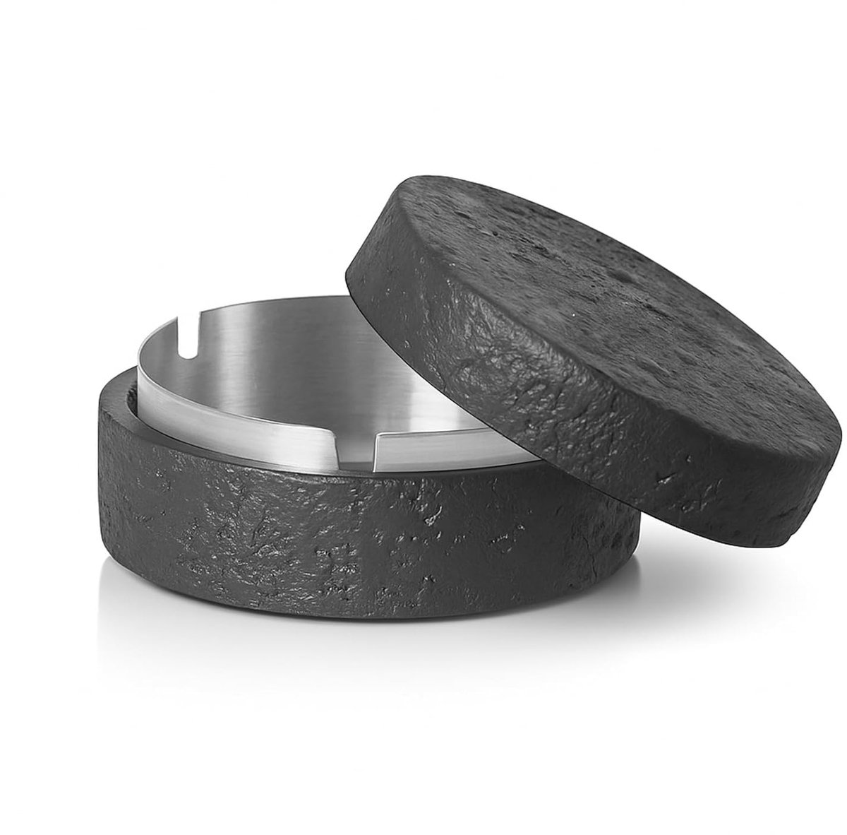SnelShoppen - Decoratieve Tafelopbergdoos met Deksel van Cement en Roestvrij Staal - Geurloos, Winddicht, Voor Binnen en Buiten - Zwart en Zilver - Id
