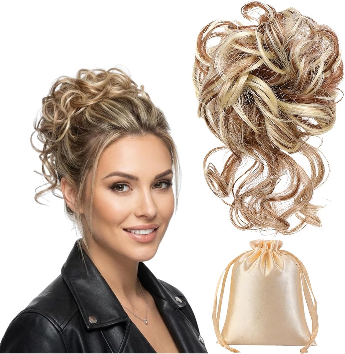 Haarstuk Dikke Bun - Medium Bruin Mengsel - Krullend Tousled Updo - Eenvoudig aan te brengen - ShopVlot