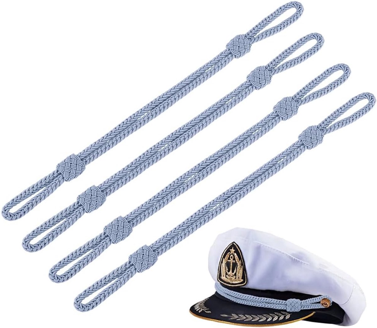 SnelShoppen - 4 Stuks Polyester Gevlochten Hoedenbanden 28,5 x 1,7 cm Grijs voor Kapiteins, Bullion, Militairen, Golf, Vissen en Baseballpetten, 12 mm