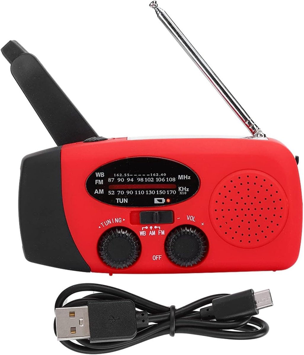 SnelShoppen - Ejoyous Solar Hand Crank Radio - Zonne-energie AM/FM Noodradio met LED Licht - Multifunctioneel voor Camping, Outdoor, Noodgevallen - Du