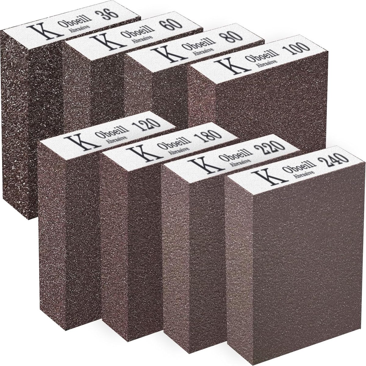SnelShoppen - 8 x Schuur Spons, 8 Verschillende Schuur Pads voor Hout, 36/60/80/100/120/180/220/240, Schuurblok, Hout, Wasbaar en Herbruikbaar, Voor P