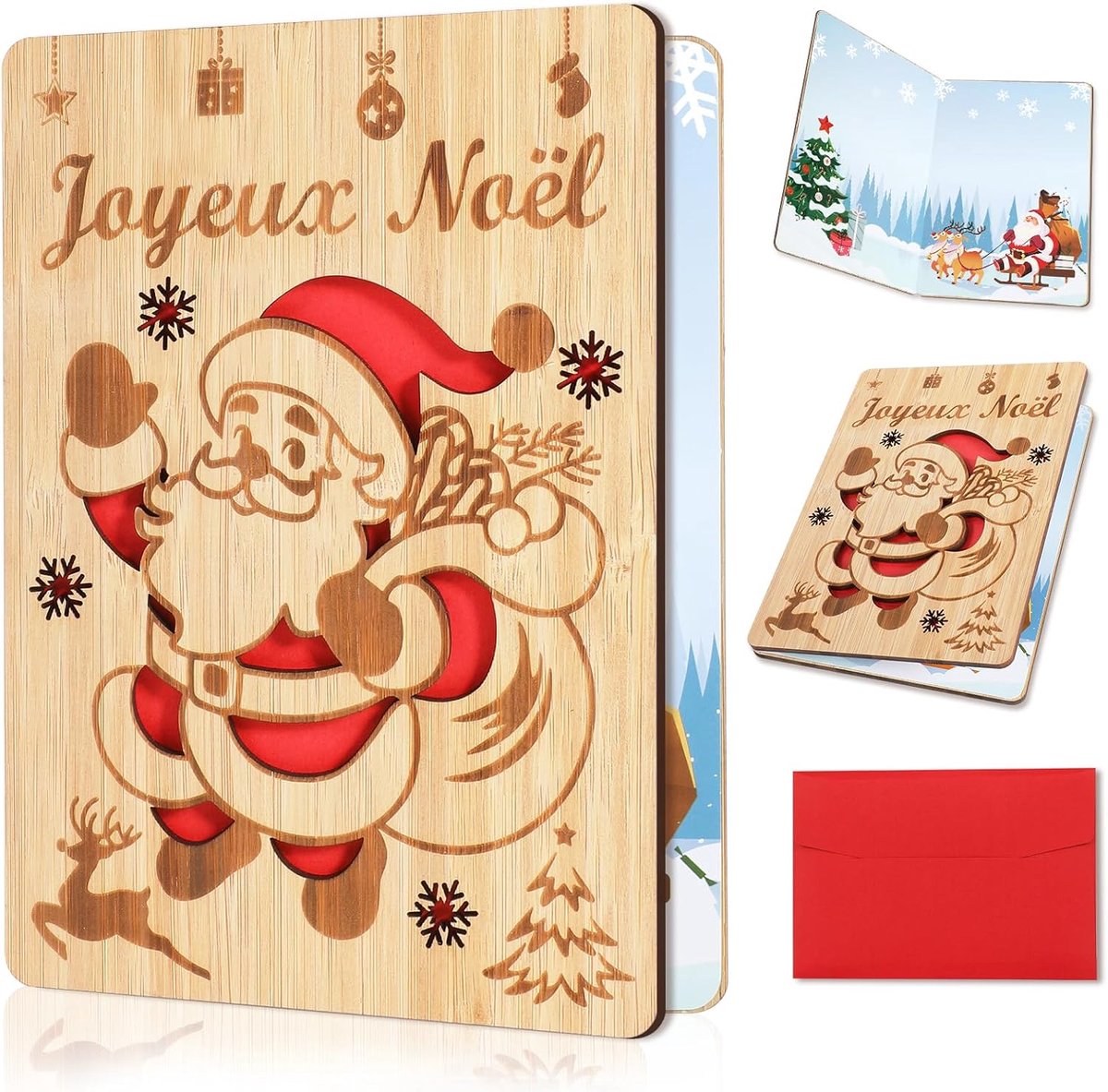 SnelShoppen - Houten Kerstkaarten, Wenskaarten voor Familie, Vrienden en Collega's, Duurzaam en Uniek, Set van 10, Perfect voor Kerstfeest en Feestdag