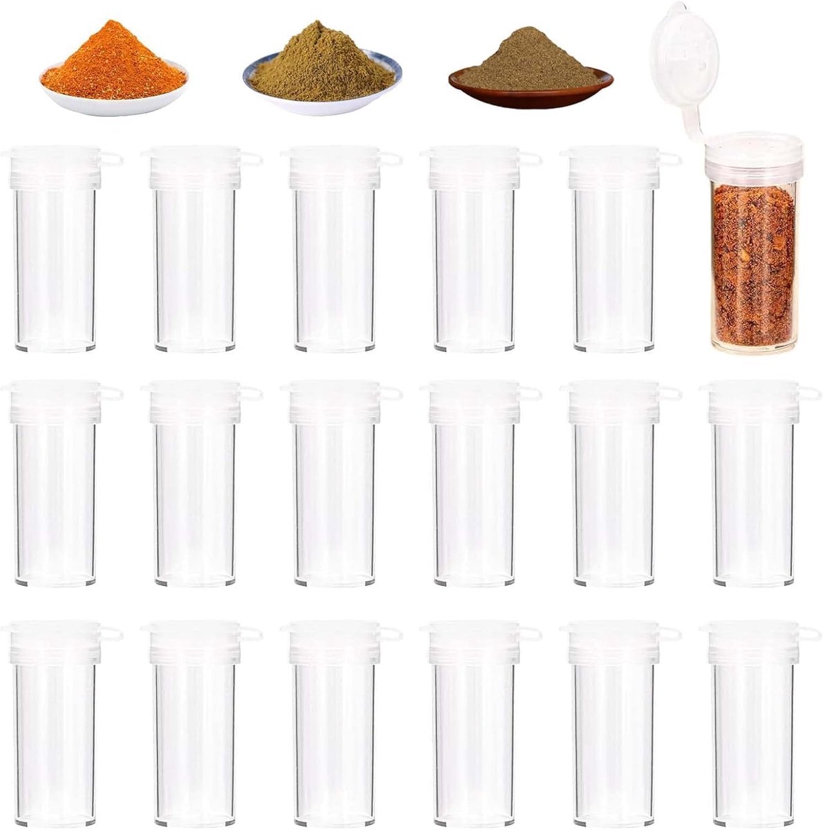 SnelShoppen - Mini Zout Peper Shaker Set 17 Stuks 6 g Voor Camping, Picknick, BBQ, Tuin, Keuken - Transparante Portable Zout Shaker met Deksel