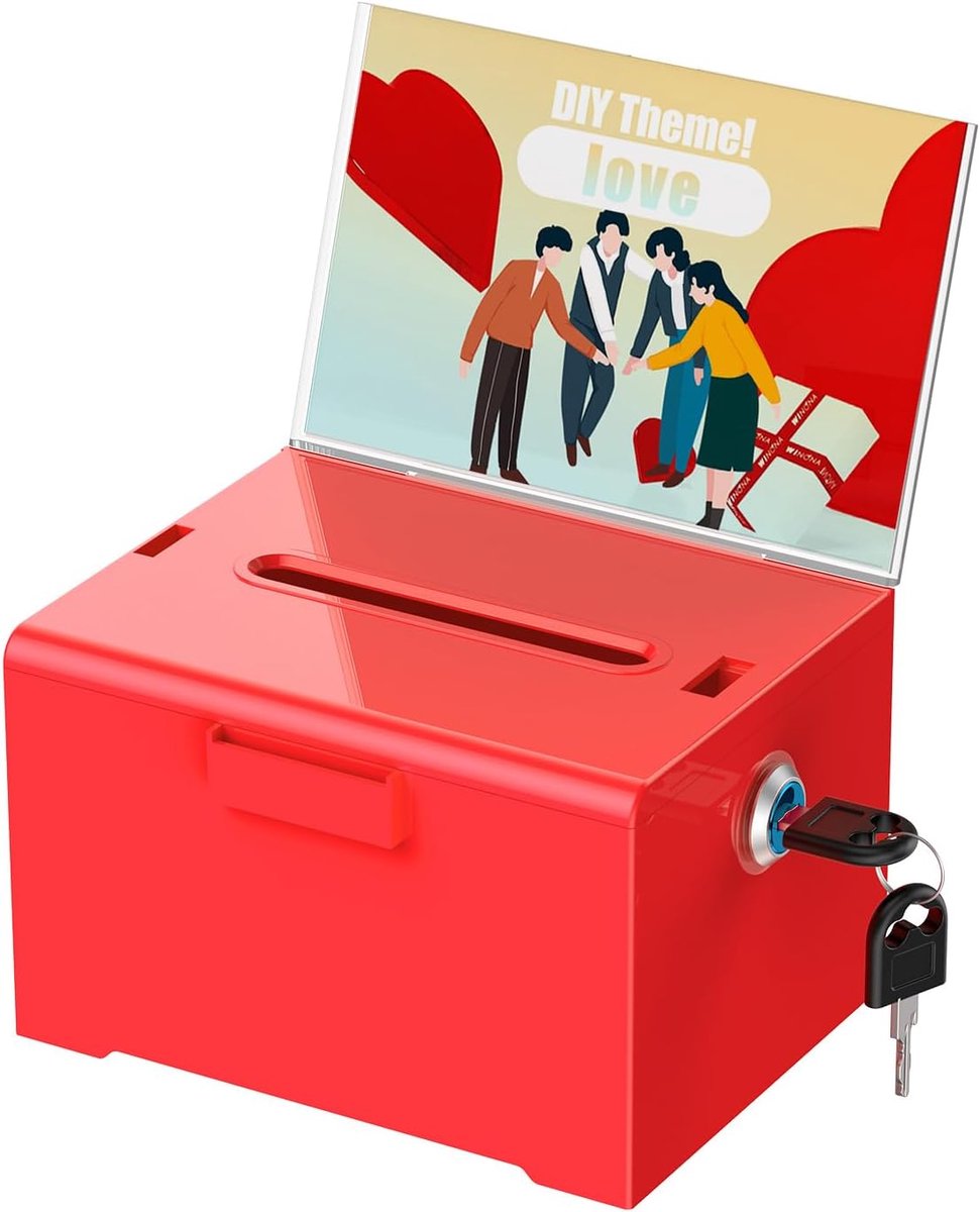 SnelShoppen - Rode acryl spaarpot met slot en gleuf, 16 x 5 x 10 cm | Multifunctionele donatiebox, stembox, suggestiebox, tippot en loterijbox voor fe
