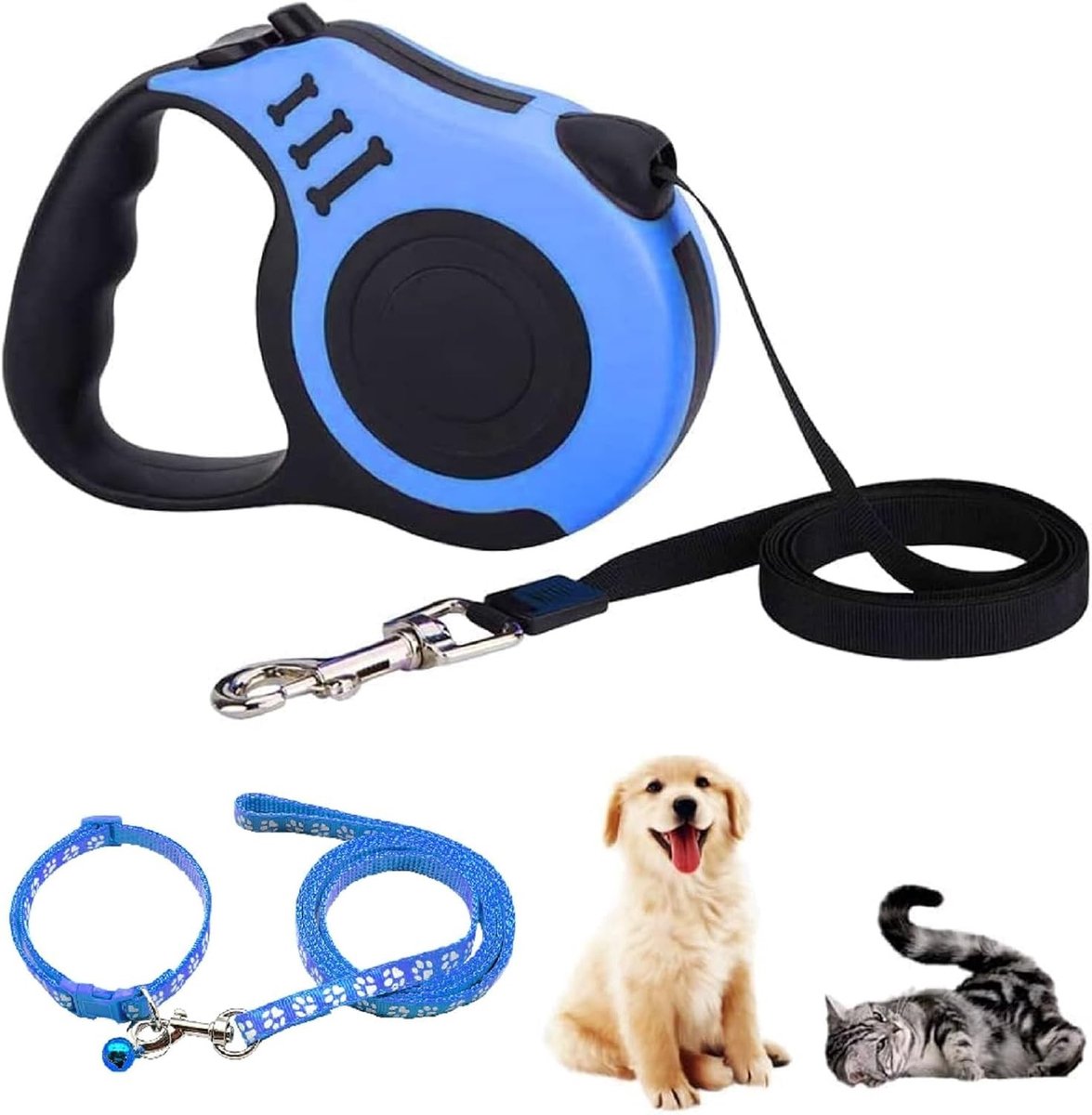 Intrekbare Hondenriem - Blauw - 5 m - Nylon met Anti-slip Handvat - Voor Kleine en Middelgrote Honden tot 15 kg