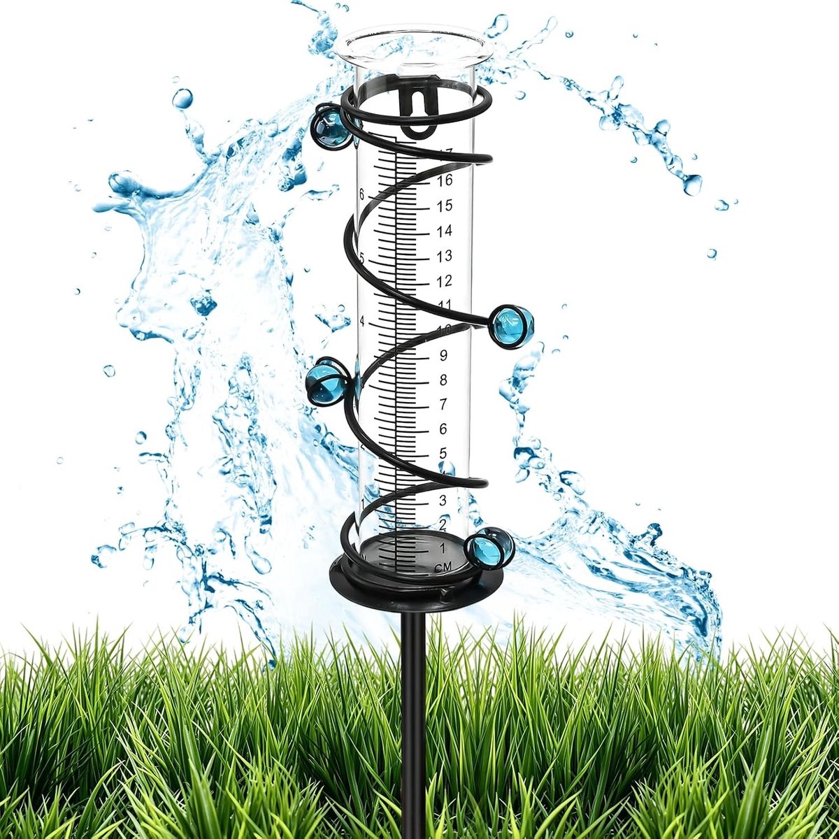 Regenmeter - Blauw - 45,5 cm - Metalen Standaard met Glazen Buis - Voor Tuin, Terras en Balkon