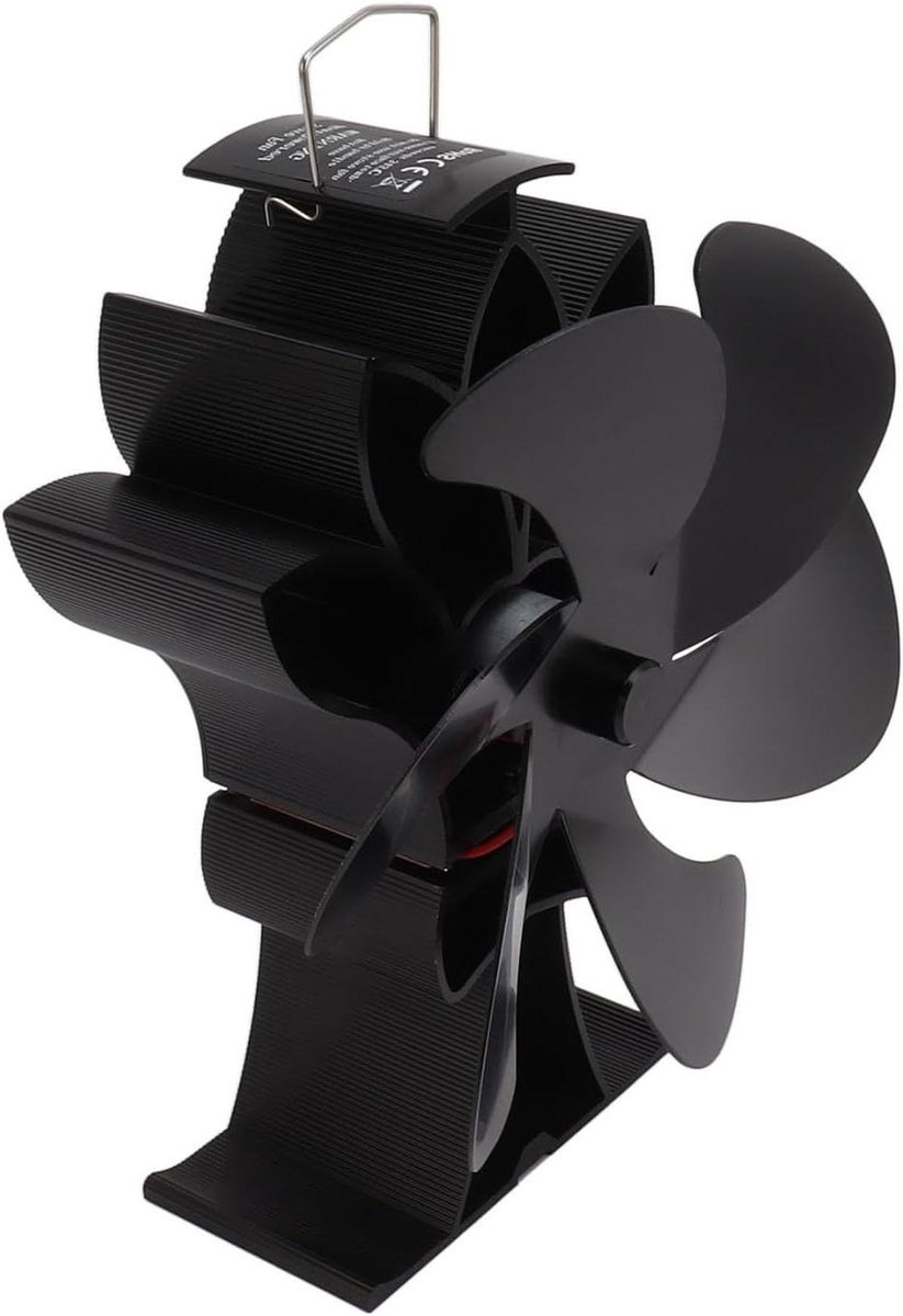 Kachelventilator - Haardventilator Kachelwaaier - Warmte Verspreiden - 6 Bladen Ontwerp - 21x18x12 cm - Zwart