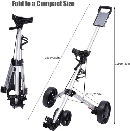 Golf Push Cart - Golf Trolley - Golfen op de baan - Opvouwbaar lichtgewicht ontwerp - 3 wiel - Zilver van GOLF — afbeelding 4