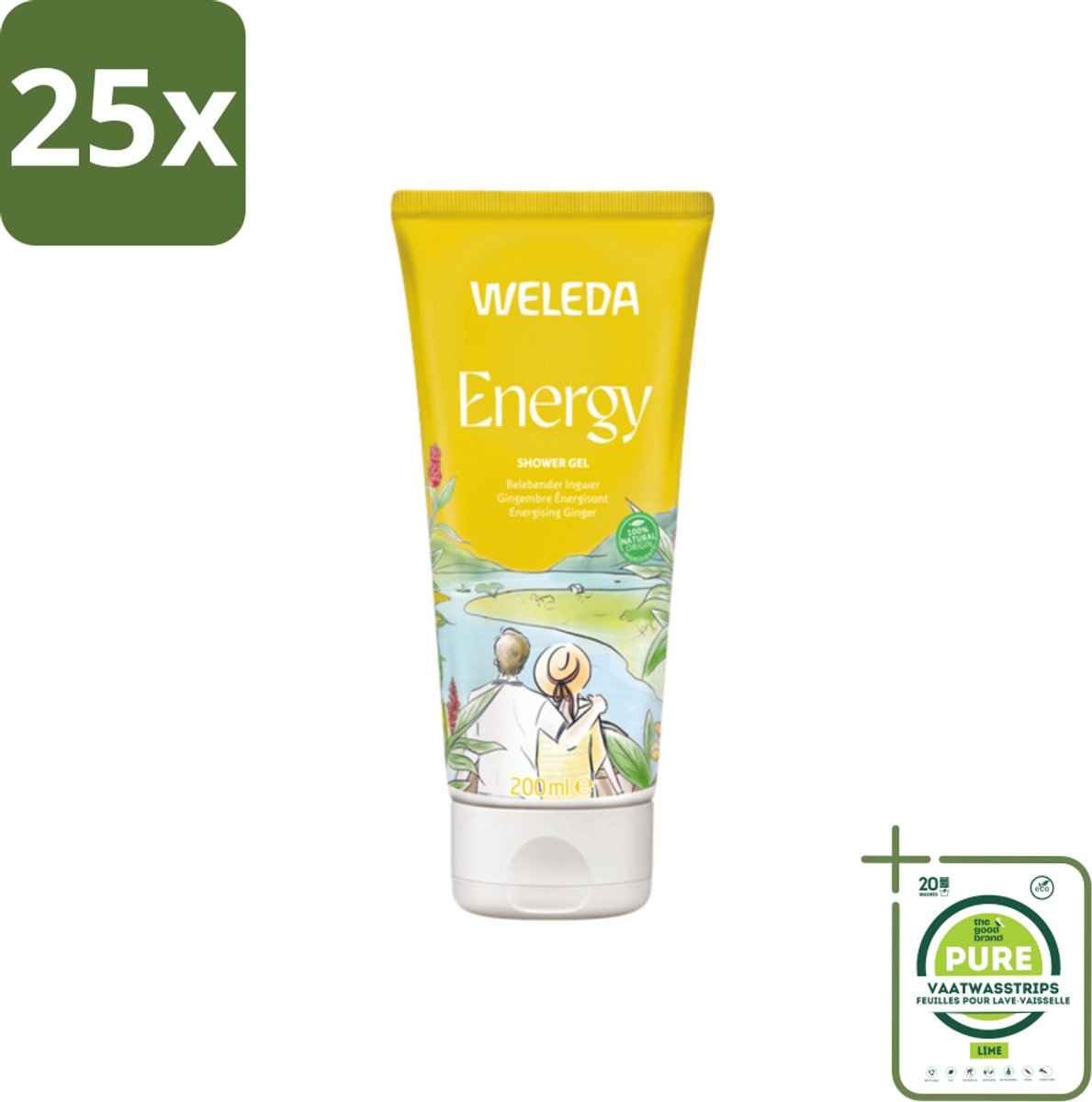 25 x WELEDA - Douchegel Aroma Shower Energy - 200 ml - Grootverpakking - Douchegel - Energiedos - Natuurlijke Douchegel - Vegan Douchegel - Gember