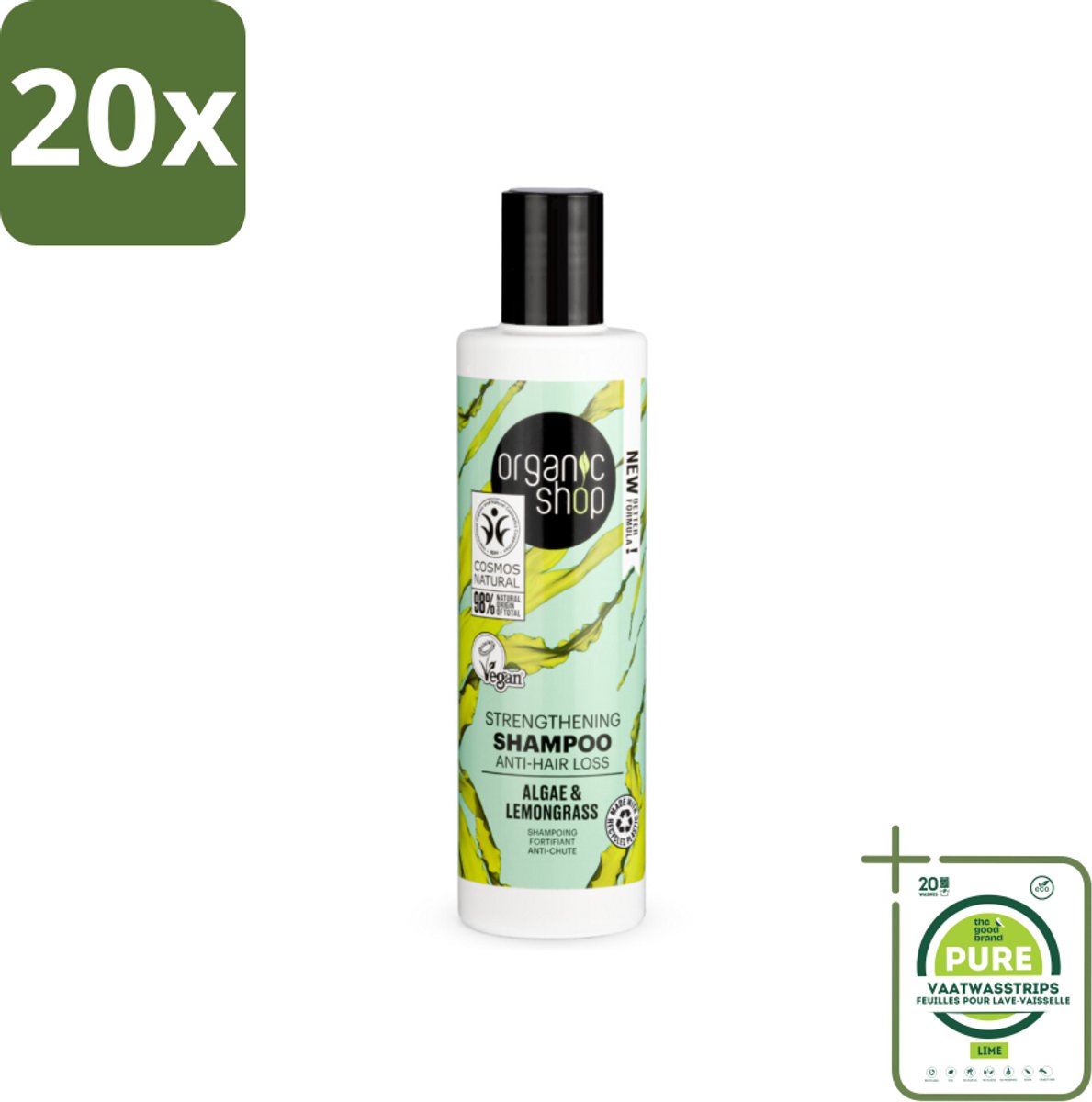 20 x Organic Shop - Algae & Lemongrass Strengthening Shampoo - Versterkend en Herstellend - 280 ml - Grootverpakking - Haaruitval Shampoo - Versterkende Shampoo - Organische Shampoo - Algen Shampoo - Citroengras Shampoo