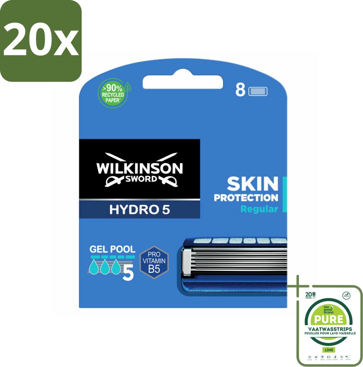20 x Wilkinson Sword - Navulmesjes - Hydro 5 Skin Protection - Beschermend - 8 mesjes - Grootverpakking - Scheermesjes - Hydro 5 - Huidbescherming - Scheermes - Scheerapparaat