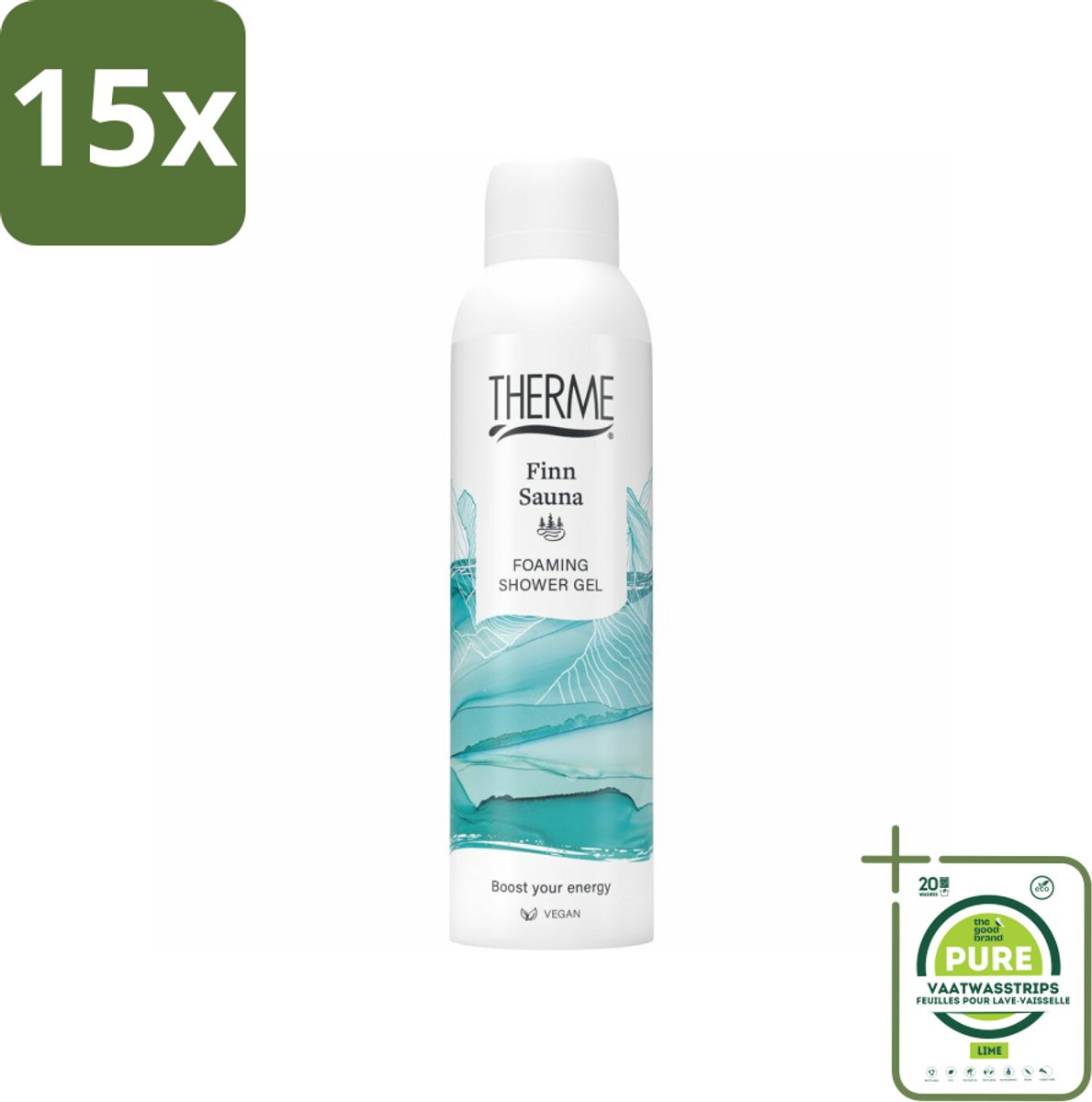 15 x Therme - Finn Sauna - Schuimende Douchegel - Verfrissend - Verzorgend - 200ml - Grootverpakking - Douchegel - Sauna - Eucalyptus - Menthol - Verfrissend