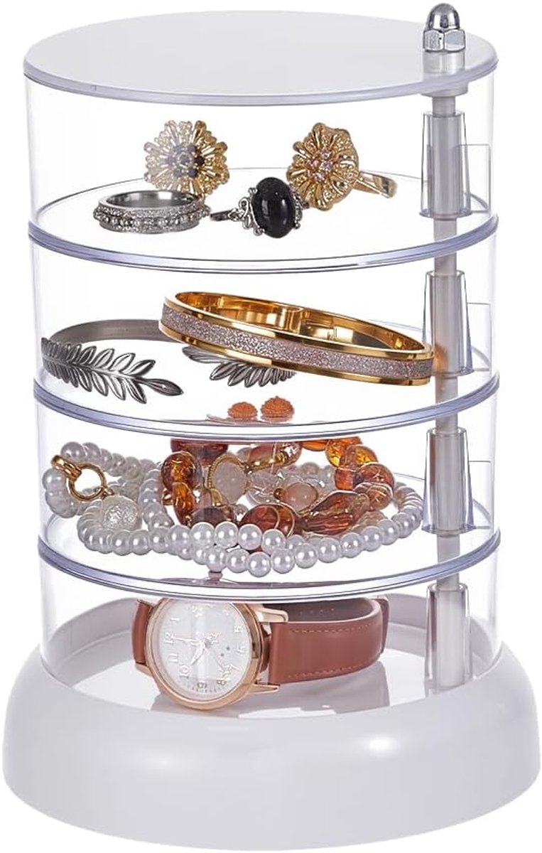 SnelShoppen - 360° Rotatable Haaraccessoires Organizer - 4 Laags Sieraden Opbergdoos met Deksel - Transparante Sieradenhouder - Gemakkelijk Classifice