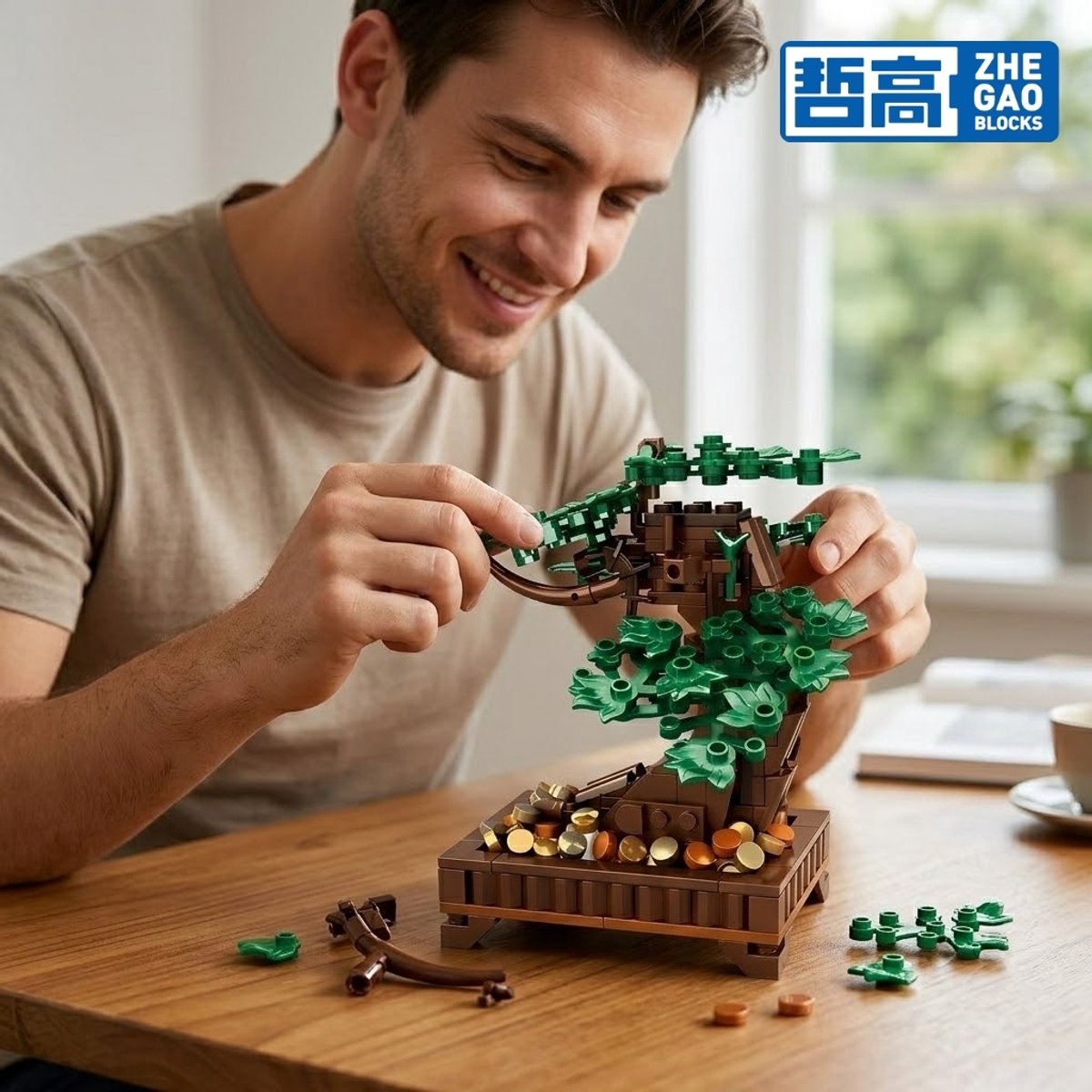 Zhe Gao 99138 Japanse 3 in 1 bloemen plantje bouwset | Botanical Bonsai | Sakura Flowers Collection | Classic Creator STEM speelgoed bouwpakket voor volwassenen en kinderen | Decoratie modelbouw niet geschikt voor lego | Bouwdoos met 700 bouwstenen — afbeelding 10