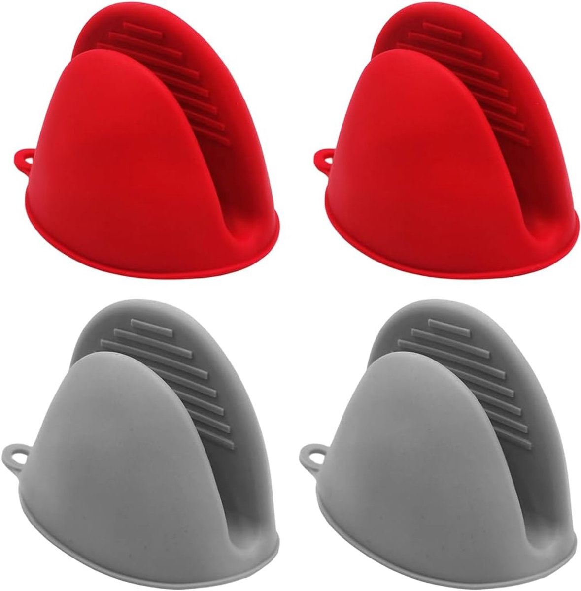 SnelShoppen - 2 paar silicone ovenwanten, hittebestendig, niet-slip, waterdicht, duurzaam, ideaal voor bakken, koken, barbecue, rood en grijs, makkeli