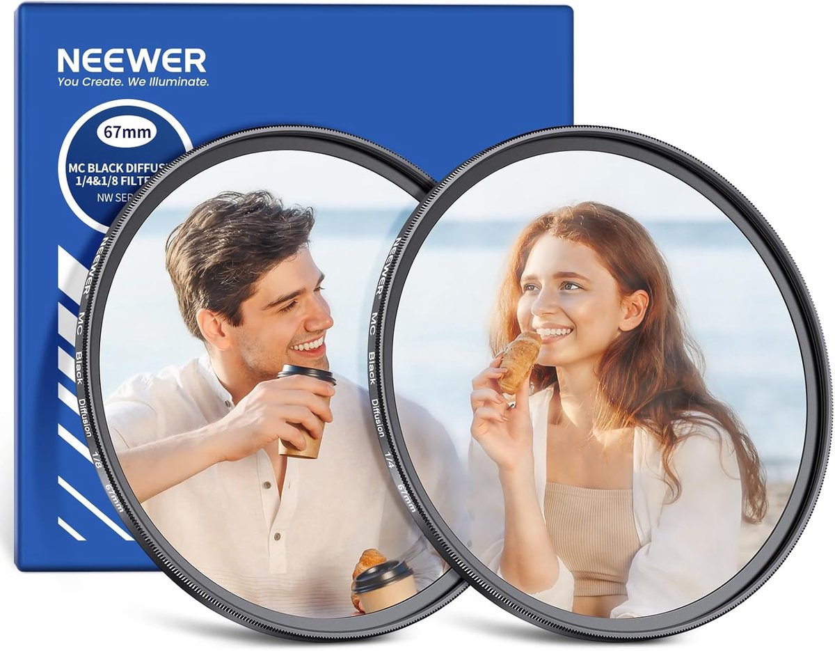 SnelShoppen - 67mm 1/4 & 1/8 Zwart Diffusie Camera Lens Filter Set 2-Pack, Cinematische Effecten, Meerdere Gelaagdheid Coating, Inclusief Opbergtas en