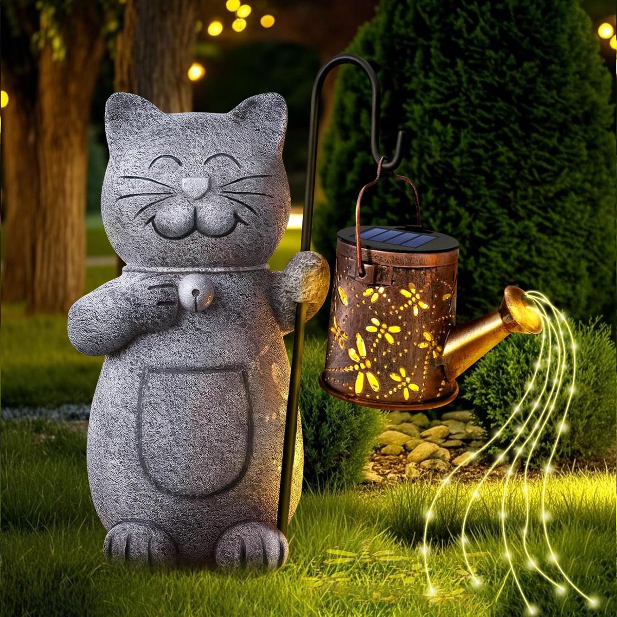 SnelShoppen - Solar Tuinbeeld met Solar Lantaarn, Weerbestendige Tuin Decoratie, Verlichte Sculptuur van Hoge Kwaliteit, Originele Ornamenten voor Bui