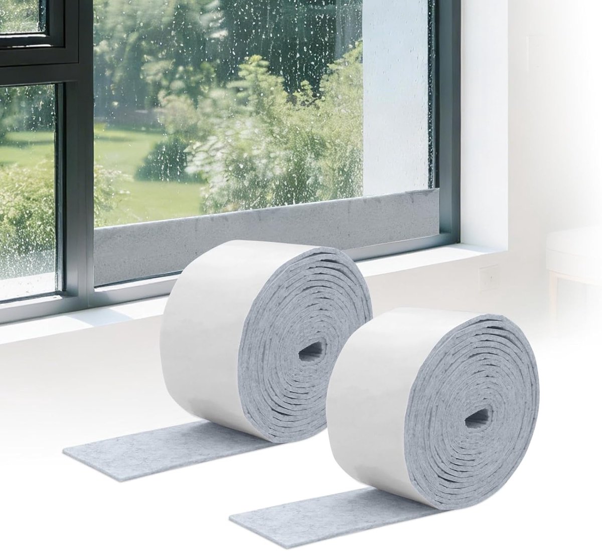 SnelShoppen - Condensatieabsorberende strip voor ramen 8 cm x 4 m (2 rollen) - Zelfklevende herbruikbare anticondensatietape - Vochtabsorberende vilts